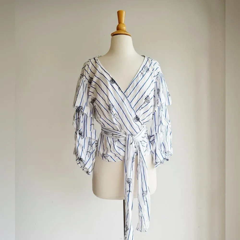 Club Monaco Bindell Ruffle Wrap Blouse Size Small